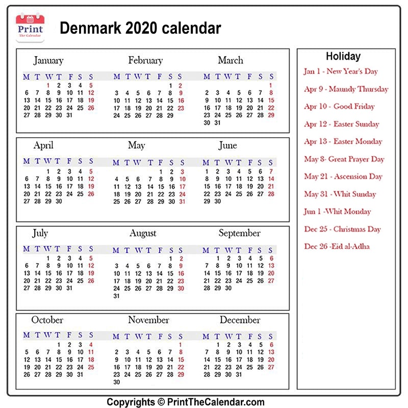 Denmark Holidays 2020 [2020 Calendar with Denmark Holidays]